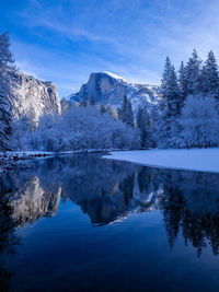 Scenic view of lake against sky during winter