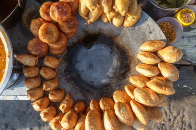 High angle view of bread in container