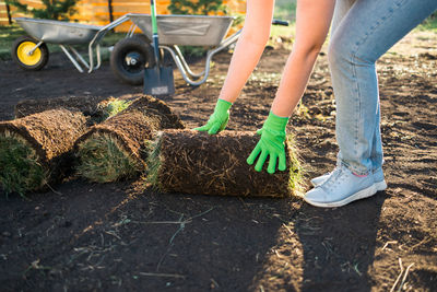 Low section of man standing on dirt