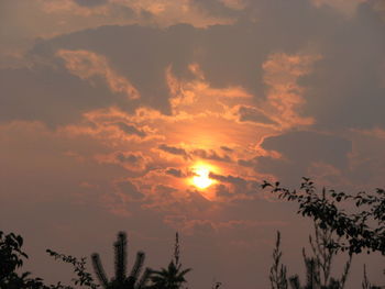 Low angle view of silhouette trees against romantic sky