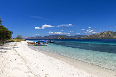 Scenic view of beach against blue sky