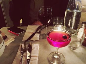 Close-up of wine glass on table