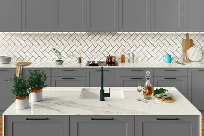 Potted plant on table at home