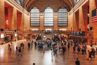 People at railroad station