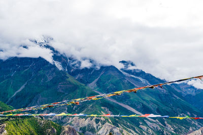 Aerial view of snowcapped mountains against sky