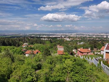 High angle view of townscape against sky