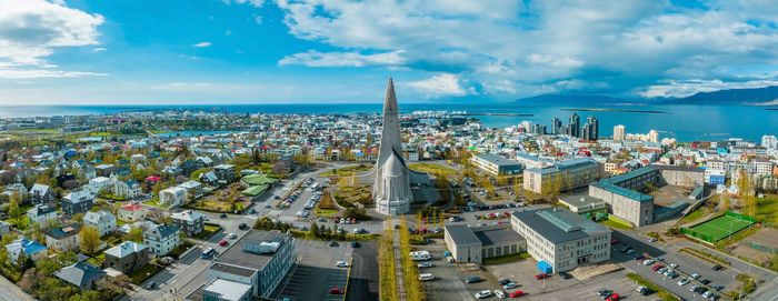 Beautiful aerial view of reykjavik, iceland. sunny day