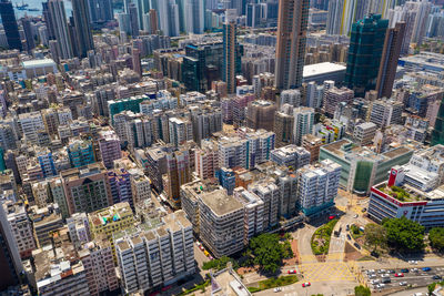 High angle view of buildings in city