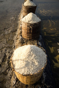 High angle view of rocks on beach
