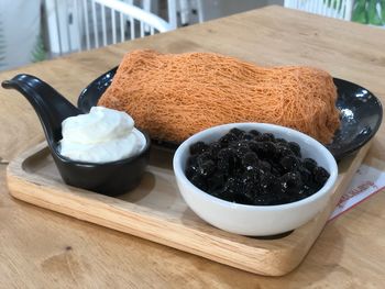 Close-up of breakfast on table