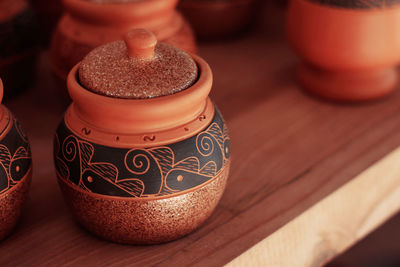High angle view of birthday cake on table