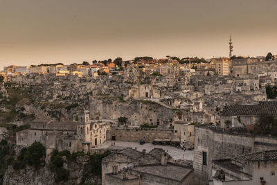 High angle view of townscape against clear sky