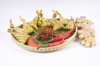 High angle view of vegetables on white background