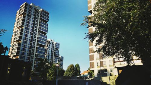 Low angle view of modern building against clear sky