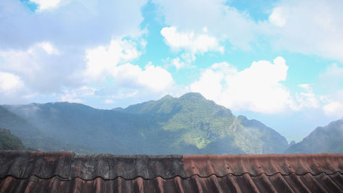 Scenic view of mountains against cloudy sky