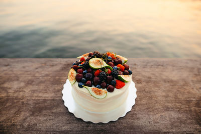 High angle view of cake on table