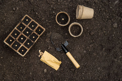 High angle view of objects on road