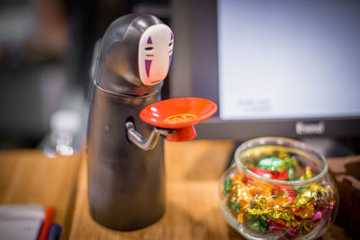 Close-up of drink served on table