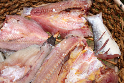 Fresh fish before being dried in the sun for dry food preservation