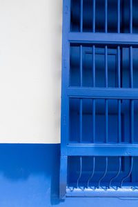 Close-up of blue window on building