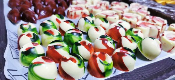 High angle view of chopped vegetables on table