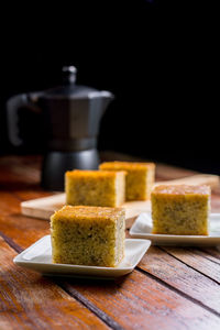 Close-up of dessert served on table