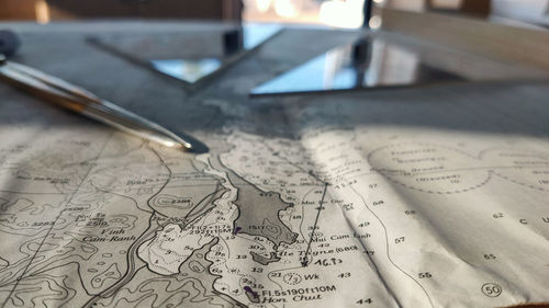 High angle view of pen on table