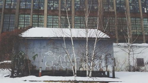 Snow covered built structure in winter