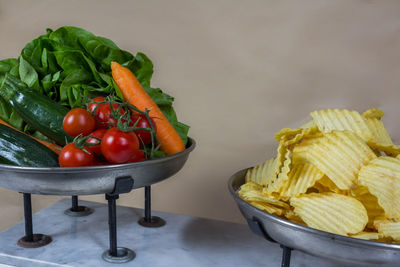 Vegetables in bowl on table