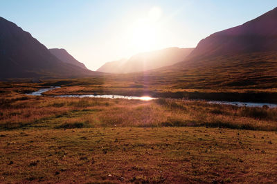 Scenic view of landscape against sky during sunset