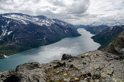 Scenic view of snowcapped mountains against sky