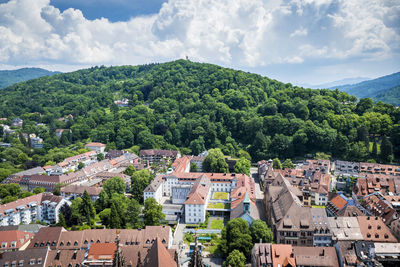 High angle view of townscape against sky