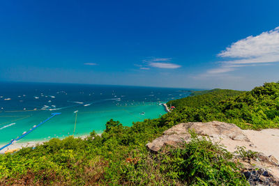 Scenic view of sea against blue sky