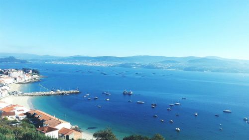 Scenic view of sea against clear blue sky