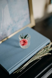 High angle view of flower on table