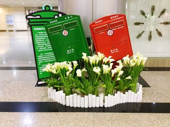 Flowers and signs on floor