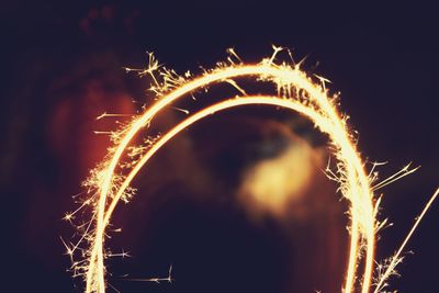 View of spinning wire wool at night