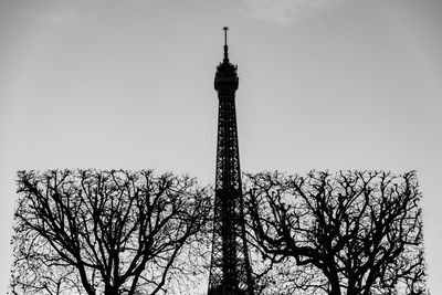 Low angle view of eiffel tower against clear sky