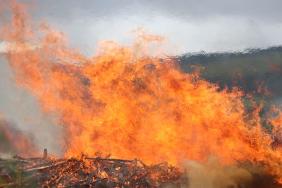 View of burning fire outdoors