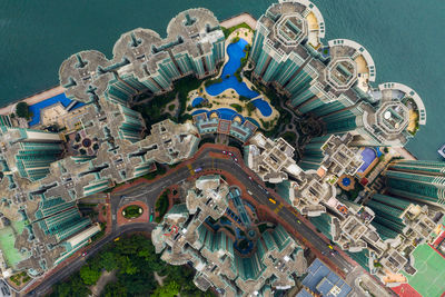 High angle view of buildings in city