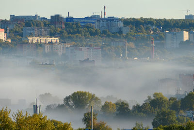 Morning fog in autumn over the city. high quality photo