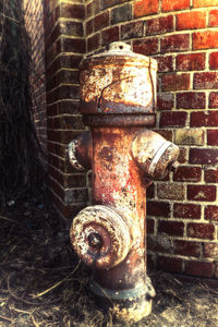 Close-up of fire hydrant against wall