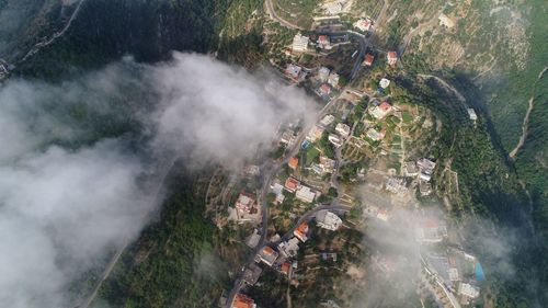 High angle view of crowd in town