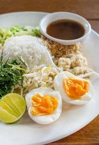 Close-up of breakfast served on table