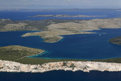 Aerial view of the cliffs and bay in telascica nature park