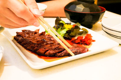 Close-up of food served in plate