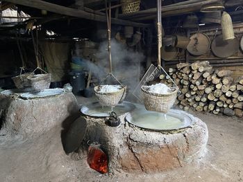 High angle view of food in kitchen