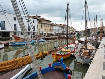 Boats moored in harbor