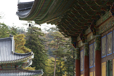 Low angle view of traditional building by trees