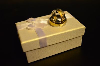 Close-up of box against black background